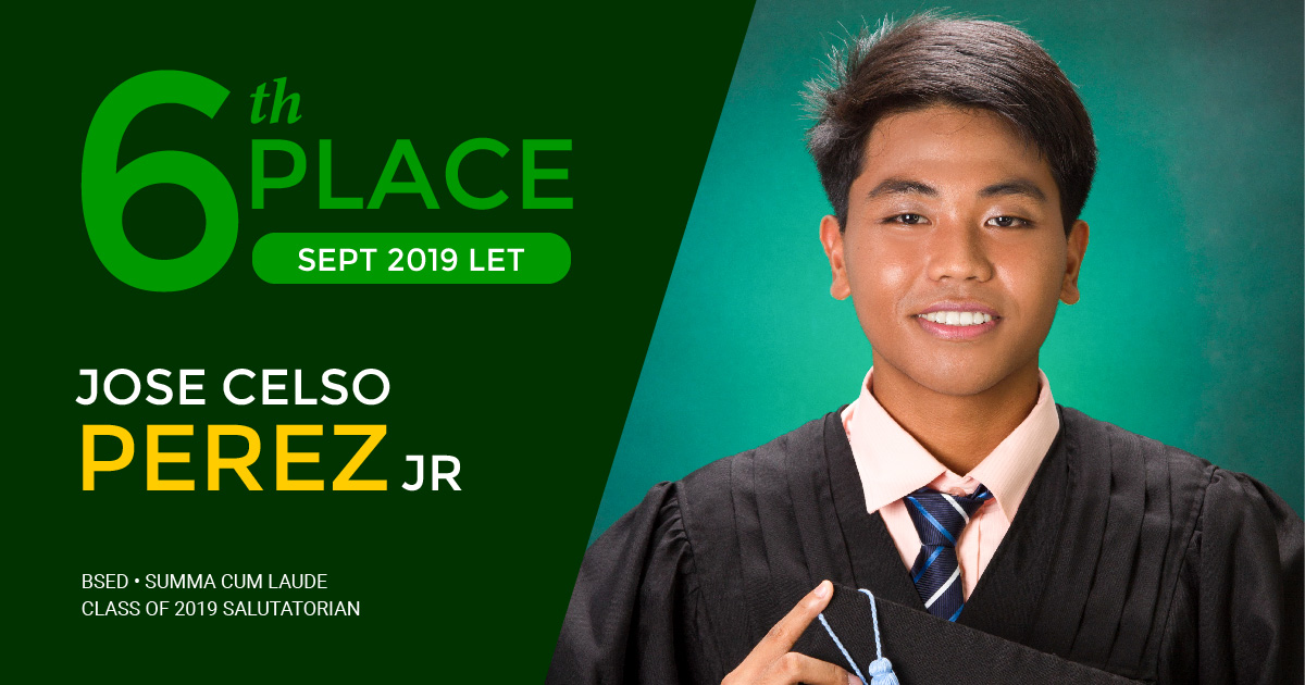 SALUTATORIAN. Jose Celso Perez, Jr. graduated summa cum laude with a bachelor's degree in secondary education.