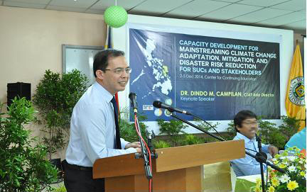 Dr. Dindo M. Campilan, CIAT Asia Director, sharing his valuable ideas about “Managing Climate Change for Eco-Efficient Future in Agriculture” during the seminar on climate change and disaster risk reduction as keynote speaker.