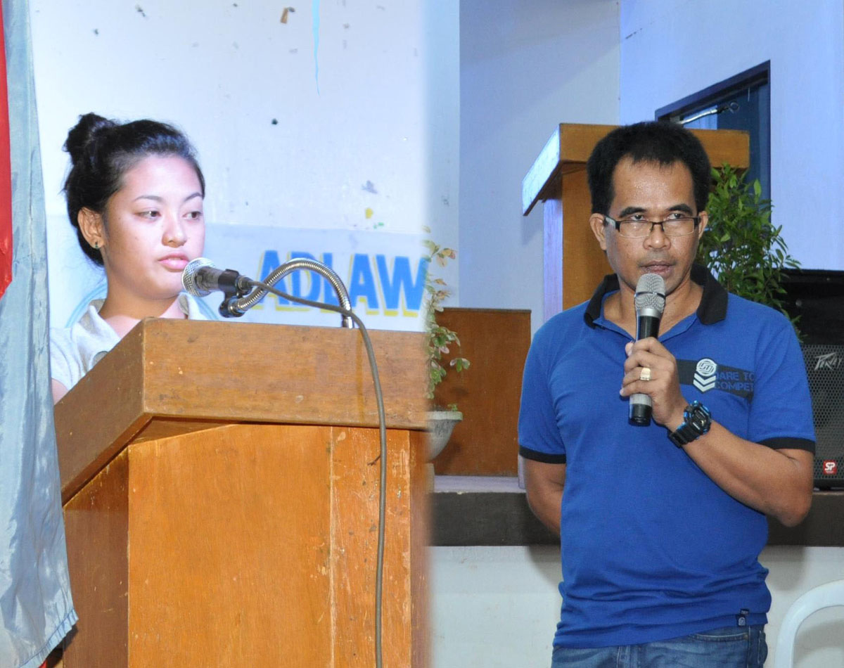 L-R) Ms. Frencher B. Albarico, a third year BS in Agricultural Engineering student, and Dr. Teofanes A. Patindol, Associate Professor of the College of Forestry and Environmental Science, sharing their experiences as Super Typhoon Yolanda survivors. 