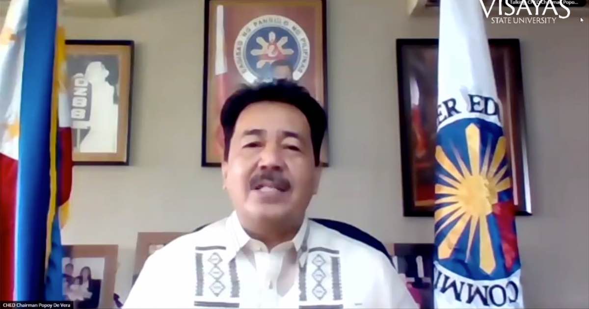 VIRTUAL CONGRATULATIONS. CHED Chairperson Popoy De Vera addressed the students of VSU via Zoom on August 17, 2020. Screenshot from the VSU Facebook page.
