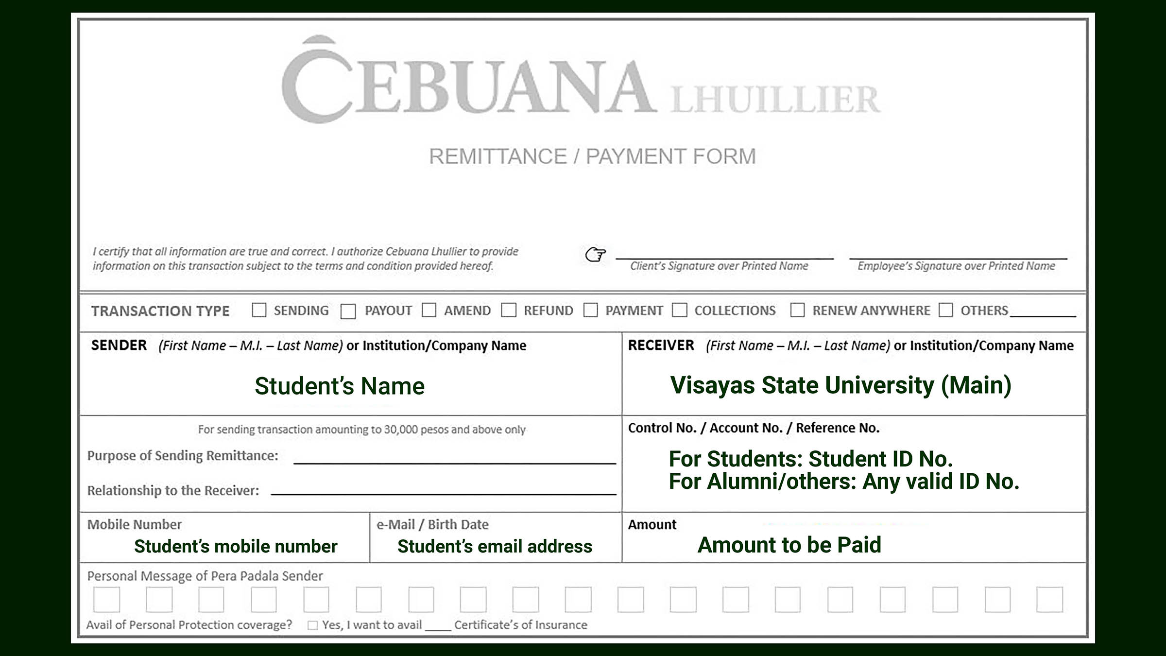 Cebuana Lhuillier Remittance Slip