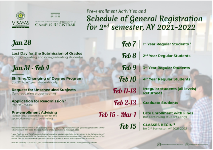 VSU Tolosa General Registration Schedule